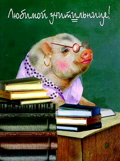 Свинья: Любимой учительнице!